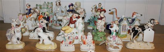 Collection of small Staffordshire figures, inc spill vases, animals, groups etc (22, damage & repairs)
